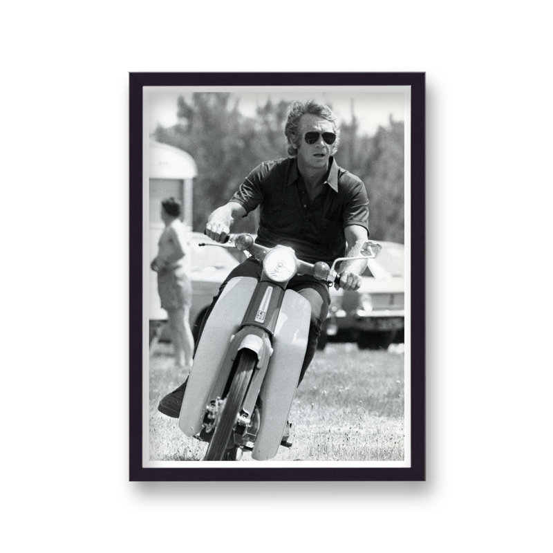 Steve Mcqueen Riding Moped Wearing Suglasses - Single Picture Frame Print