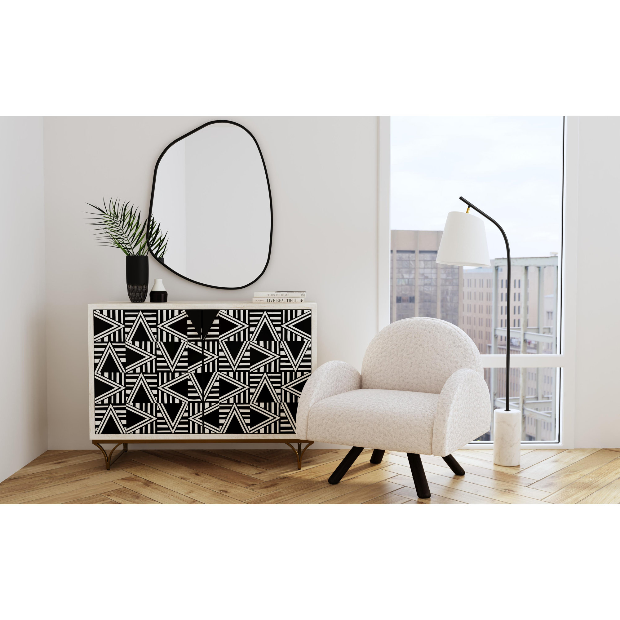 Solid Wood Asymmetrical Wall Mirror, Black