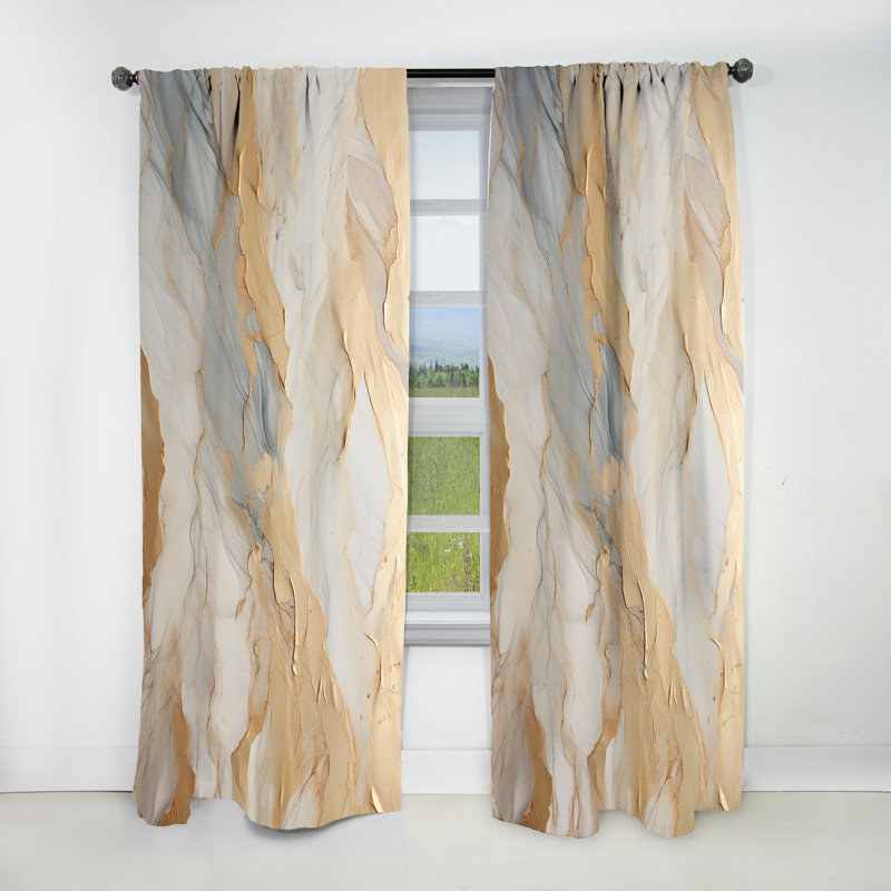 Beige et doré Glacier Stone Art III - rideau occultant abstrait à formes abstraites - 1 panneau, L 52 po x L 108 po