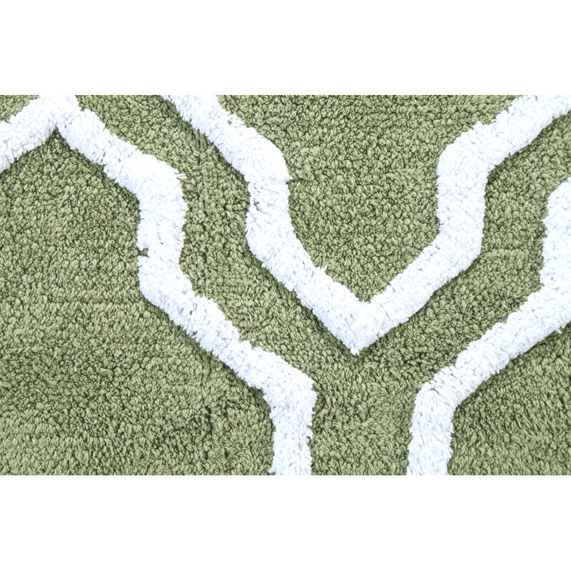 Marvela Cotton Bath Rug, 34" x 21", Sage Green/White