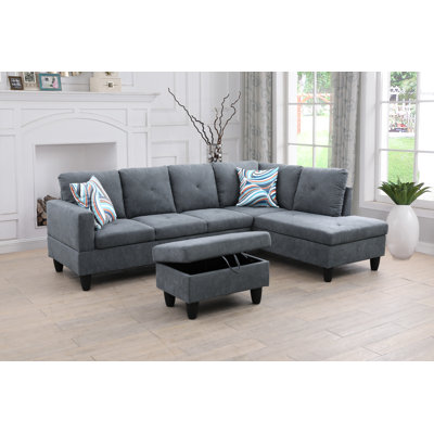 Evelyngrace Upholstered 97 " L-Shaped Sofa & Chaise with Ottoman