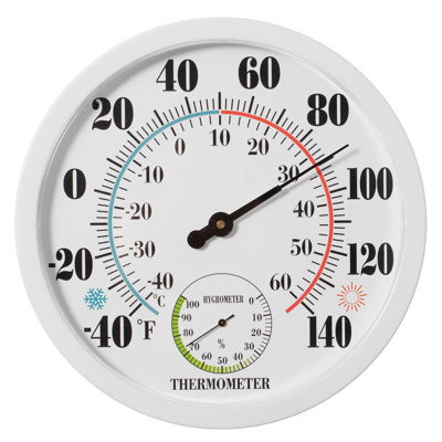  10" Outdoor Indoor Wall Thermometer And Hygrometer Combo Temperature & Humidity Gauge With Fahrenheit & Celsius Scale Decorative Weather Monitor For Home Garden Greenhouse Or Office, White