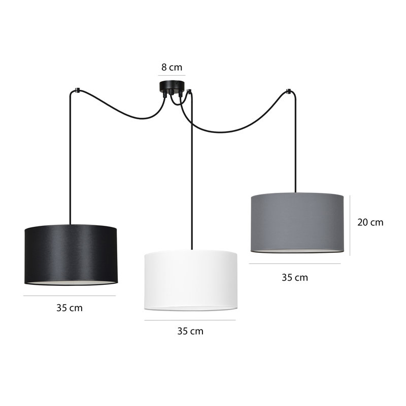 Pascua 3 - Light Black Drum Pendant, White/Black/Grey