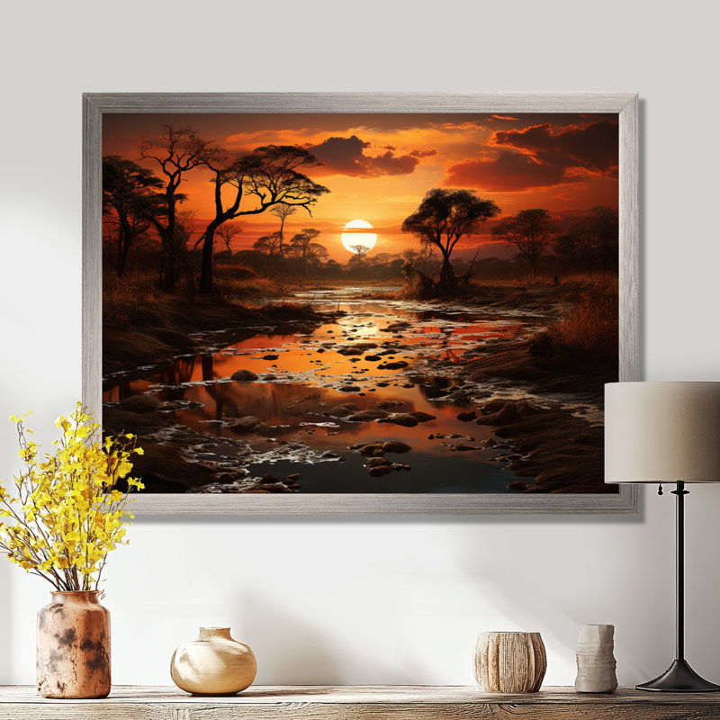 «African Sunset Oasis I», reproduction sur toile, H 30 po x l 40 po x P 1,5 po, Cadre flottant noir