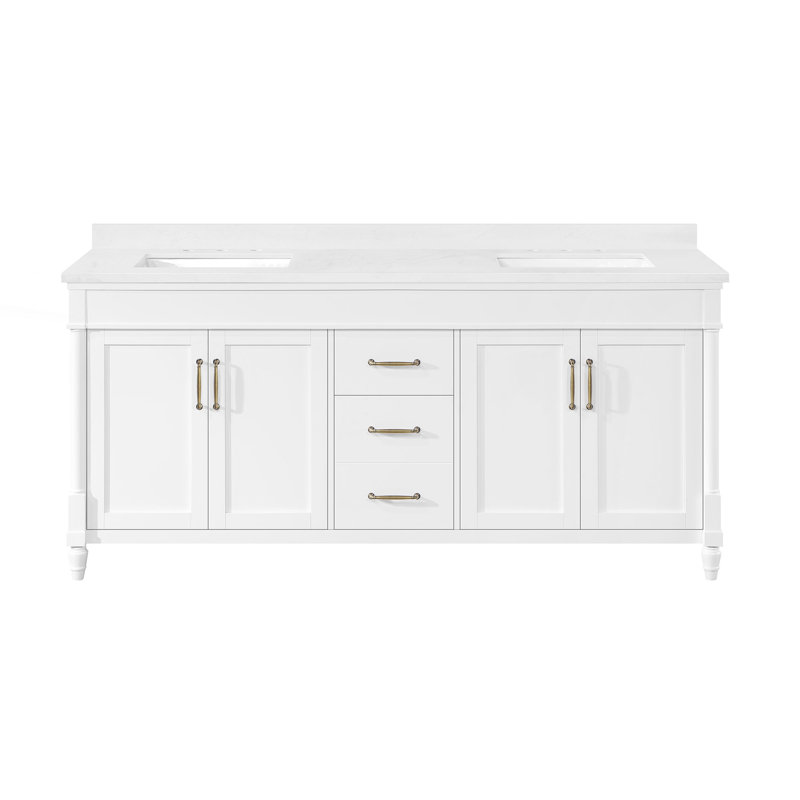 Salisbury 72" Pure White Double Sink Bathroom Vanity with Brass Hardware