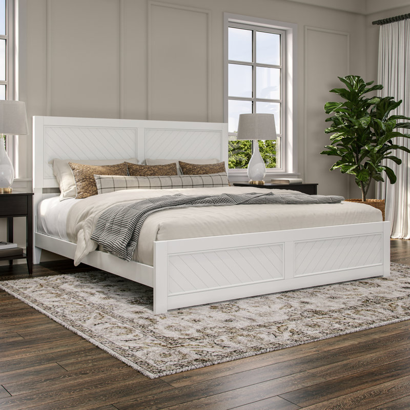 Lit plateforme en bois massif Jeinny, White, King