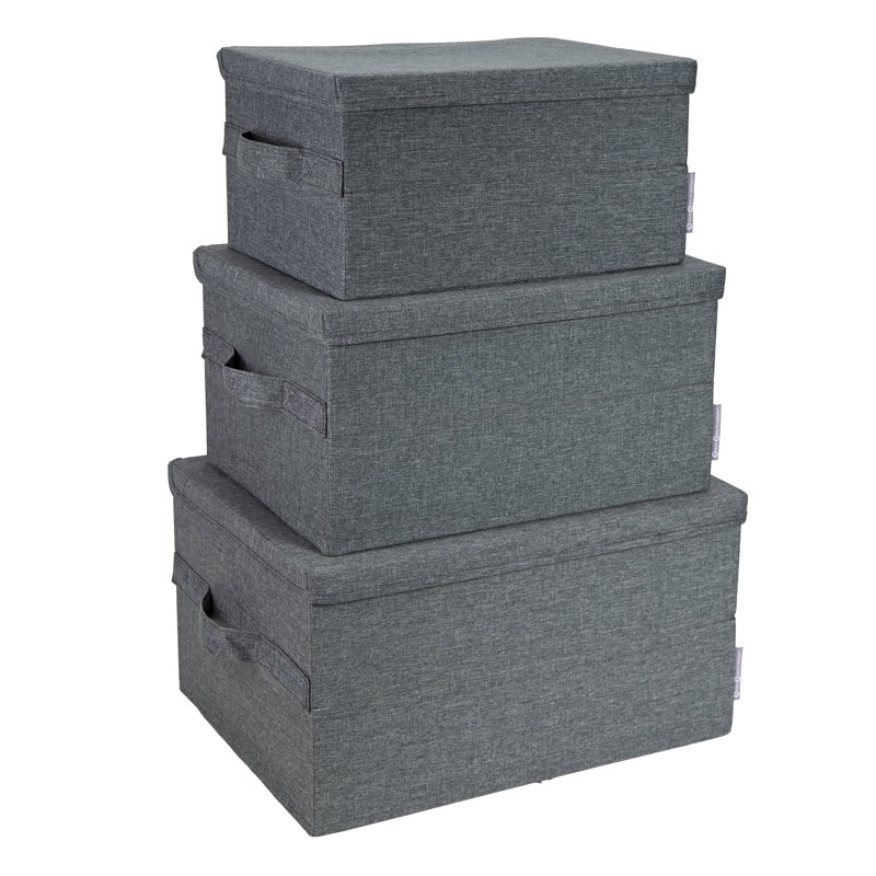 Bigso Soft Foldable Polyester Storage Box with Lid, 8.7" H x 15.75" W x 11.8" D, Gray