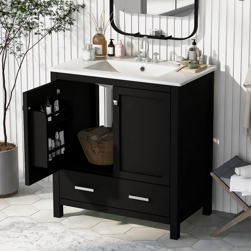 Meuble-lavabo simple 30 po avec comptoir en céramique Lattin, Noir
