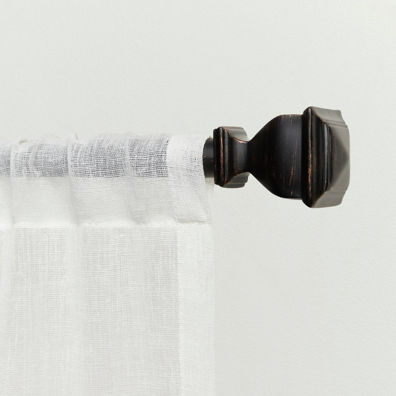 Tringle à rideaux simple réglable en métal avec fleurons Almina, Bronze frotté à l'huile, 36” – 72”