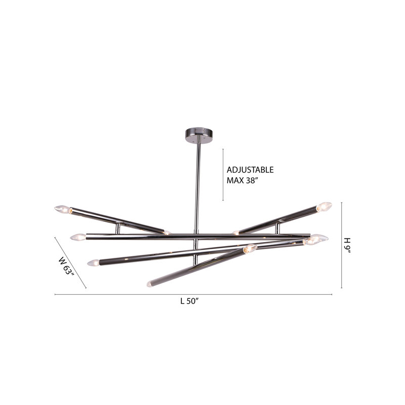 10-Light shiny nickel Rod Match Stick Chandelier, Nickel