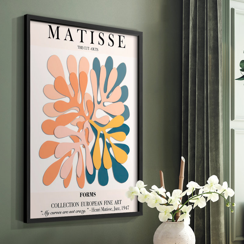 Matisse CXCIV, reproduction d'art encadrée - bois massif, H 14 po x l 11 po, Noir, noir, noir, noir