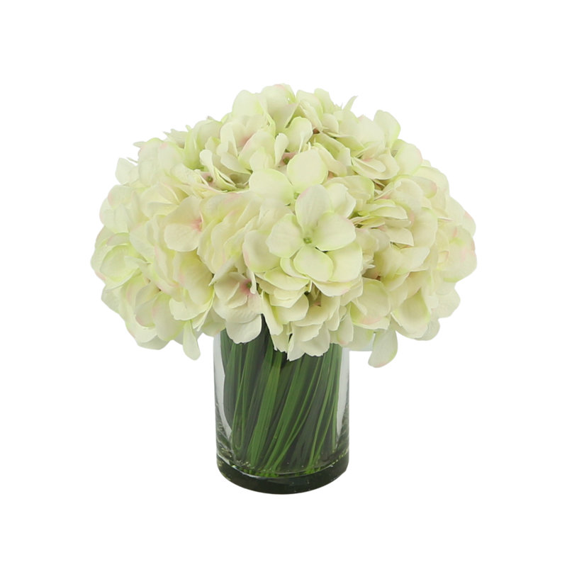 White And Pink Hydrange In Glass Vase