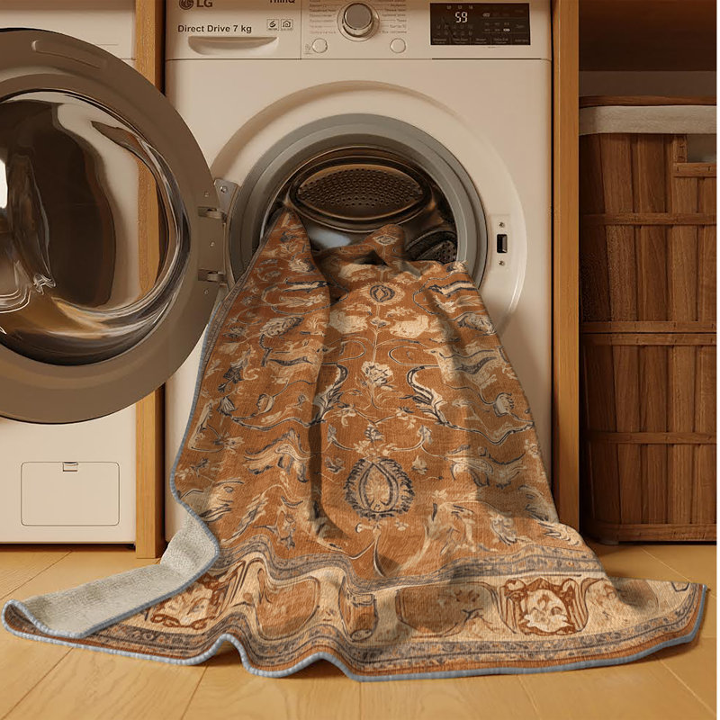 Tapis brun lavable à la machine, Rond 3 pi