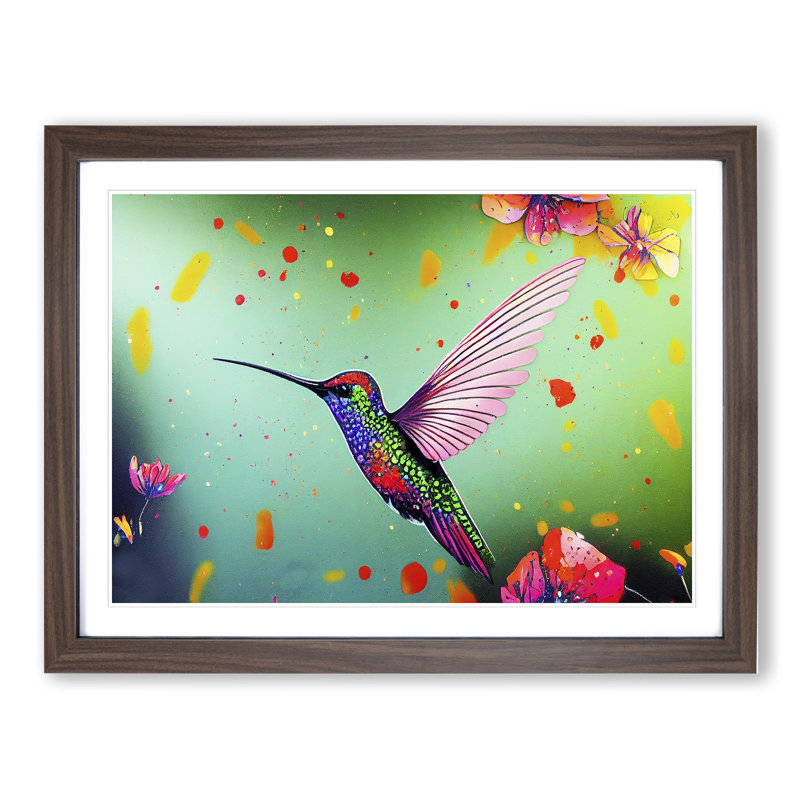 Colourful Hummingbird Vol.1 - Print, 46cm H x 64cm W x 2cm D, Walnut Framed