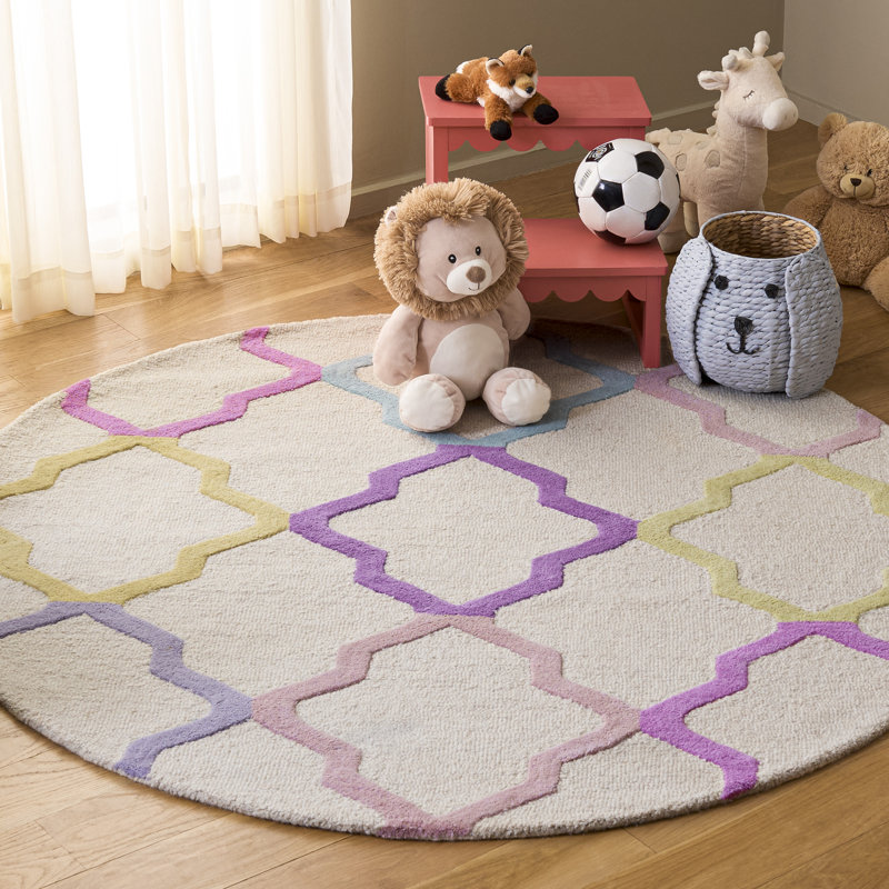 Tapis en laine indienne touffeté à la main pour enfants Thomaston, Rond 5 pi