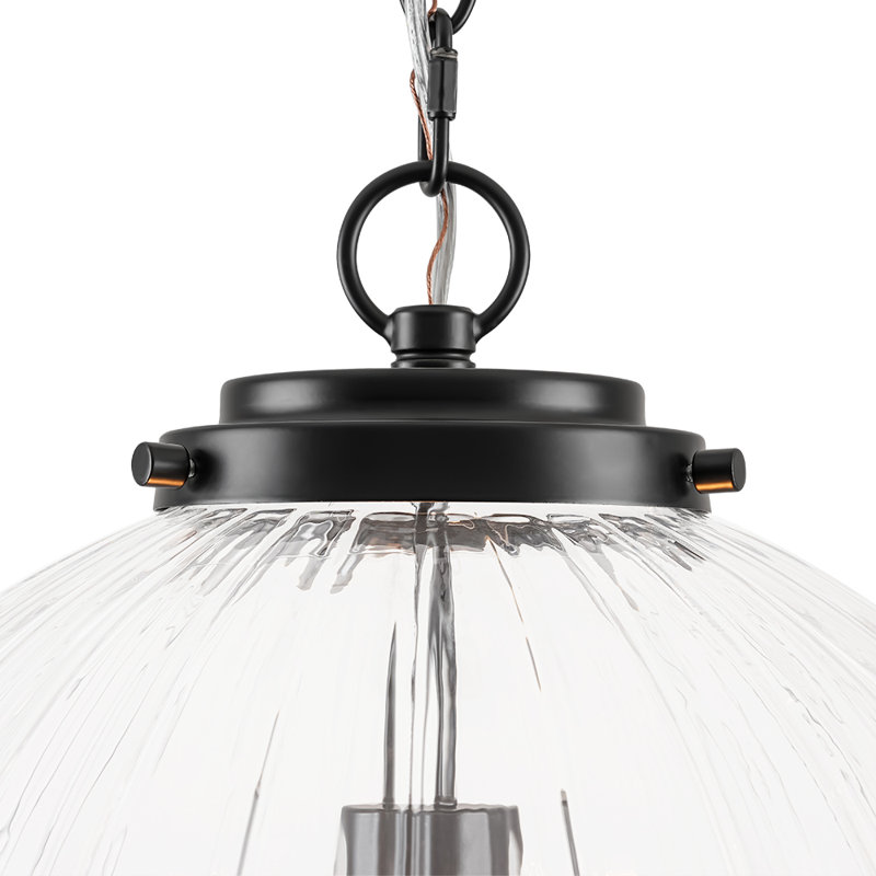 Luminaire suspendu 1 lumière en verre nervuré 1 lumière, Nickel satiné