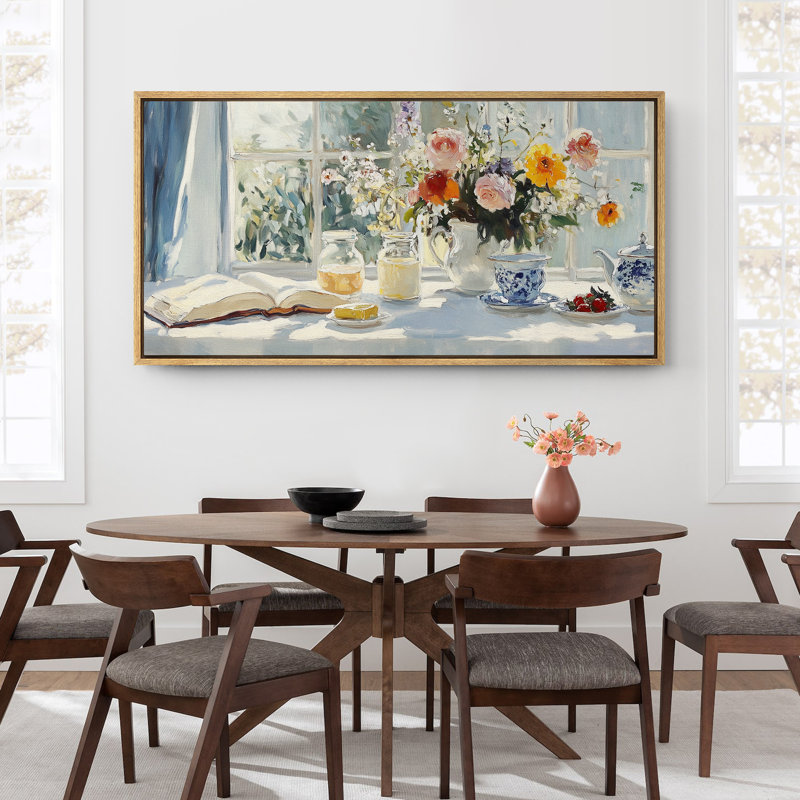 «Relaxing Teatime», art mural de nature morte, impression numérique sur toile giclée sur toile, H 30 po x l 60 po, Naturel