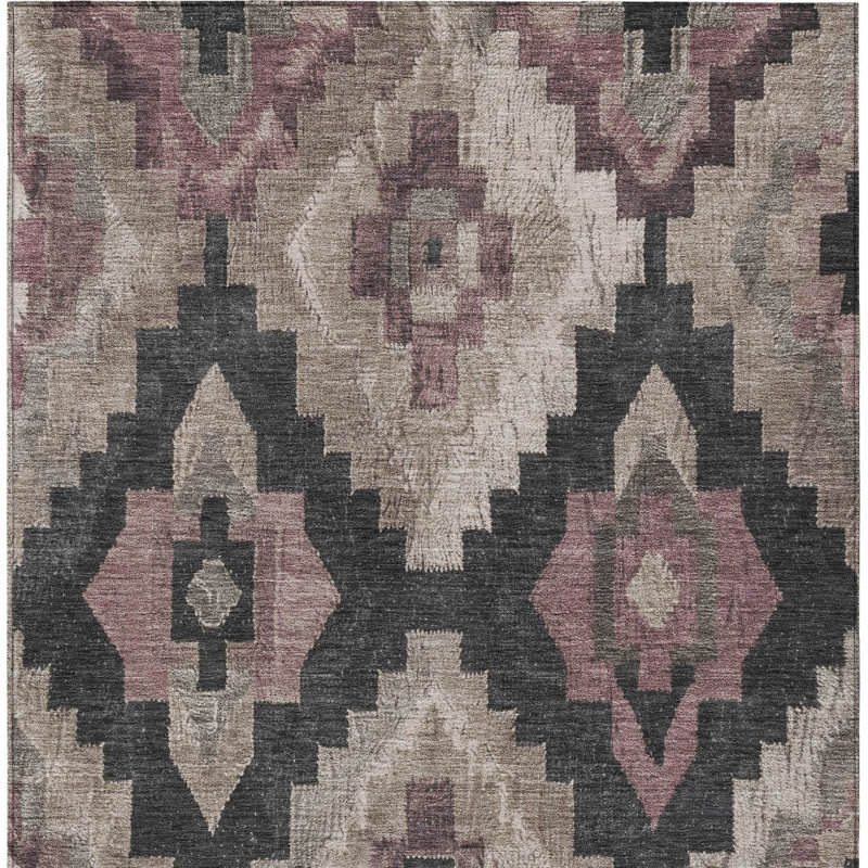Tapis intérieur / extérieur lavable taupe et gris anthracite 5 pi x 8 pi