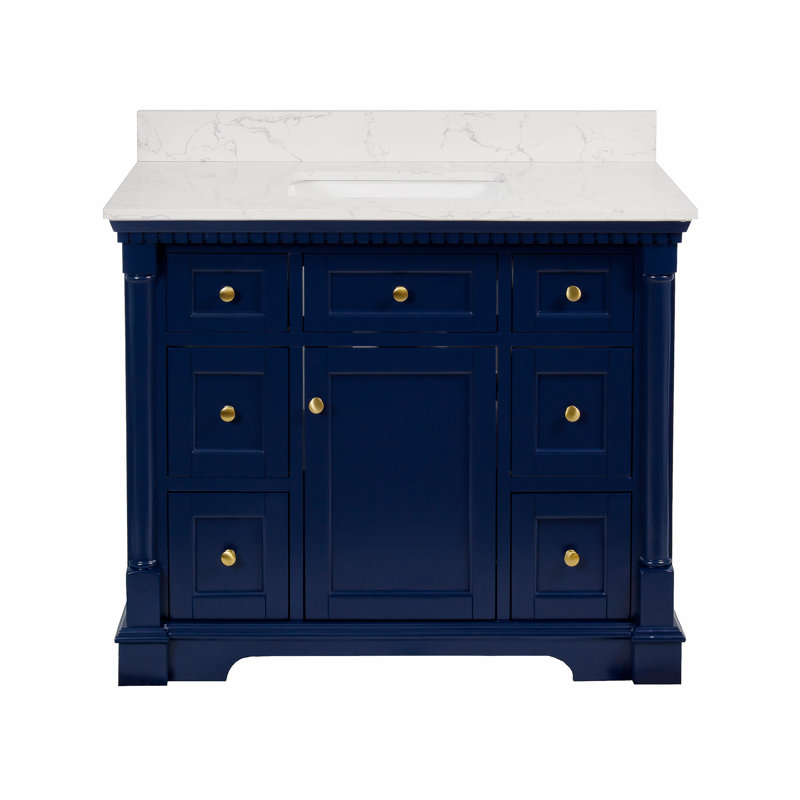 Fossen 42" Single Bathroom Vanity Set with Royal Blue Cabinet and Engineered Marble Countertop, Royal Blue, Engineered Marble