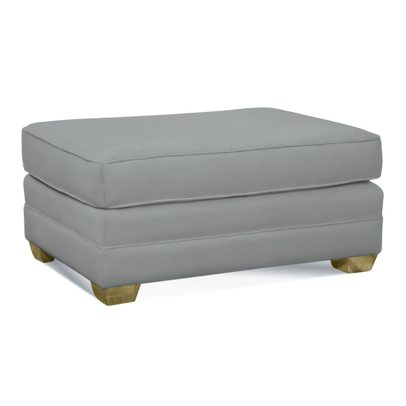 Bedford Upholstered Ottoman, Brass , Light Blue Performance Fabric; 0851-55