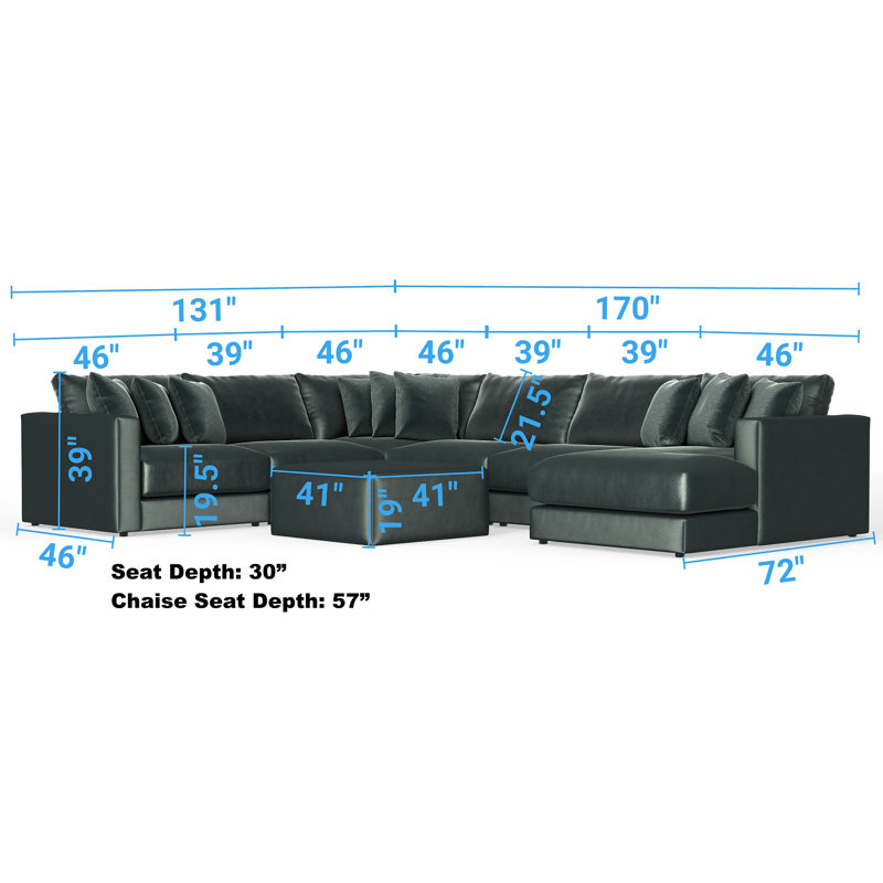 Canapé modulaire de 6 pièces avec 1 repose-pieds inclus Nyrie, Polyester vert