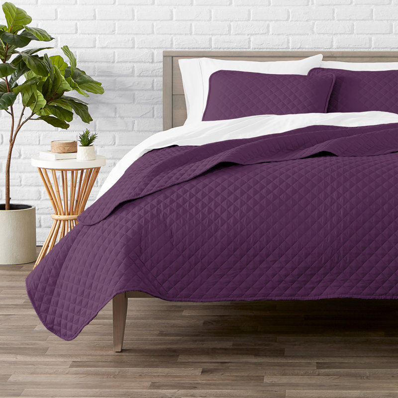 Plum Twin/Twin XL Diamond Stitched Microfiber Coverlet Set