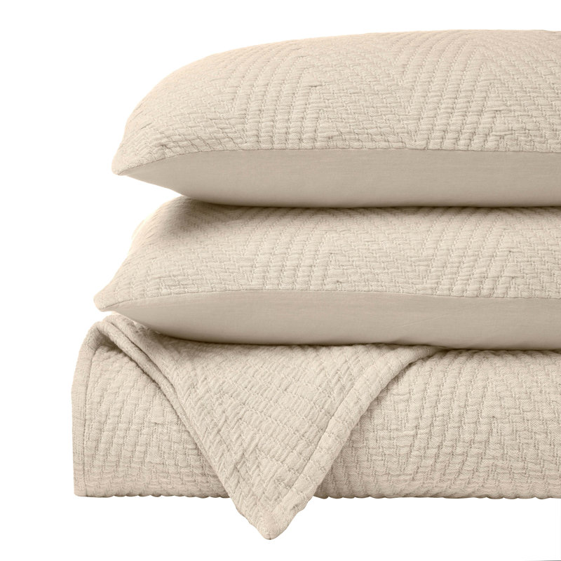Couvre-lit de qualité supérieure à motif chevron moderne en mélange de coton de qualité supérieure Superior Assouan, Beige