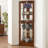 Walnut Curio Display Cabinet With Adjustable Glass Shelves And Mirrored Quality Corner Shelves, Lights In Walnut, Interior View-951555280