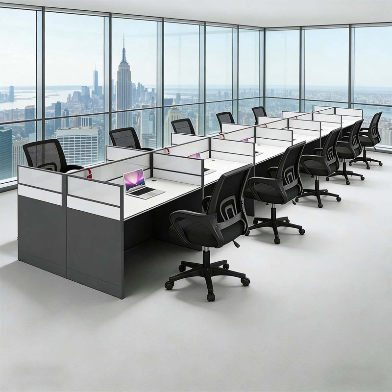 Rectangular 12-person Office Cubicle, Computer Desk,equipped With Cable Management Device And Officechair