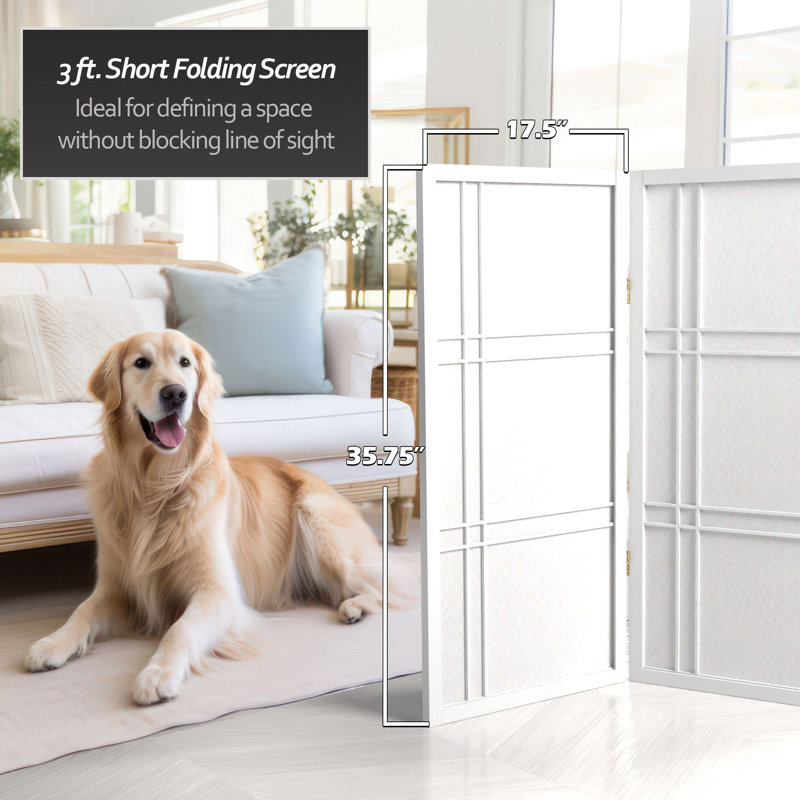 Keitez 3 ft. H Short Folding Shoji Screen, White, 4