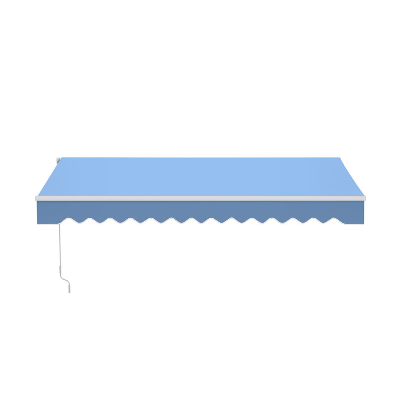 ALEKO Motorized Retractable Outdoor Awning with White Frame, 12' W x 10' D, Sky Blue