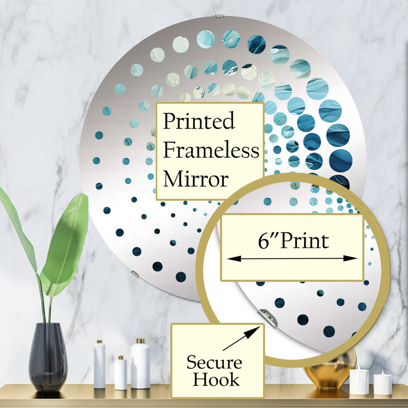 Spiral Dot Decorative Mirror, L 31,4 po x H 31,4 po, Turquoise bleu et blanc tourbillon de sérénité 