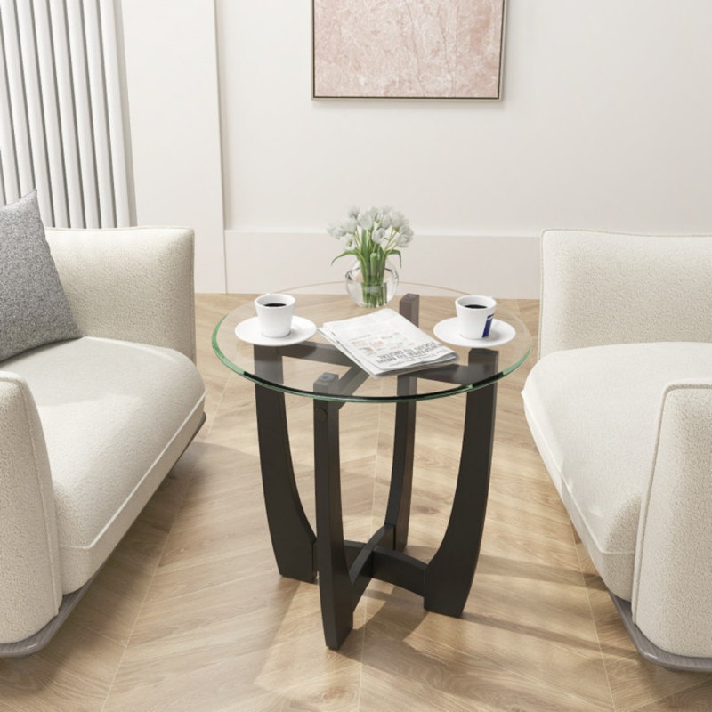 Table d'appoint ronde de 23,5 po avec plateau en verre trempé