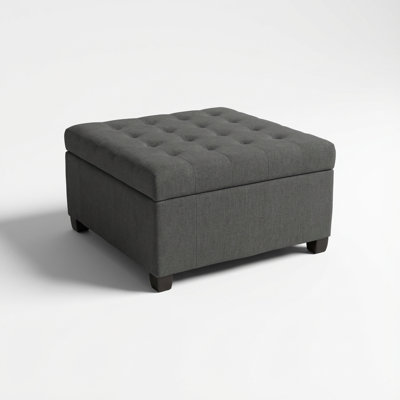 Contemporary Fabric Storage Ottoman with Tufted Lid and Hidden Storage Compartment