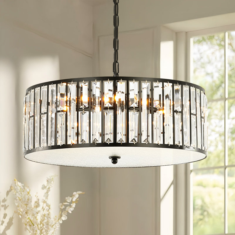 Lustre tambour en cristal 6 lumières à intensité variable moderne
