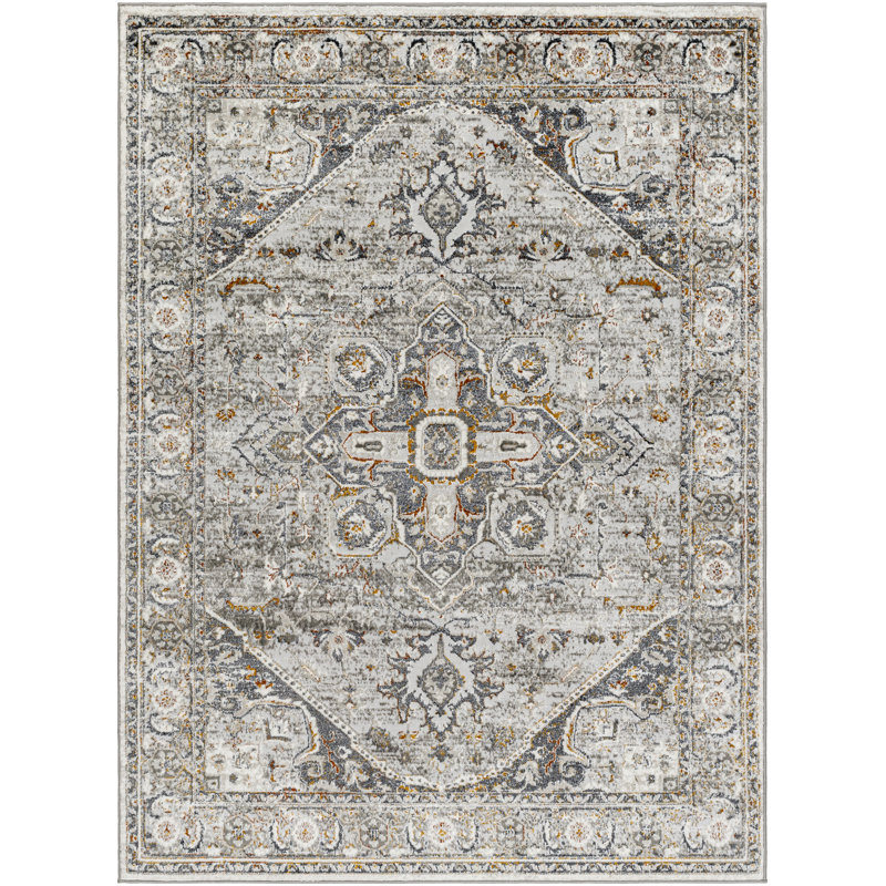 Mikel Traditional Dark Gray Area Rug, Rectangle 5'3" x 7'
