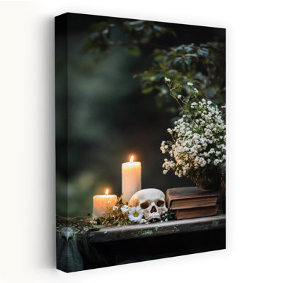 Gothic Skull And Candles Gothic Romantic Rustic Nature Flower Wall Art