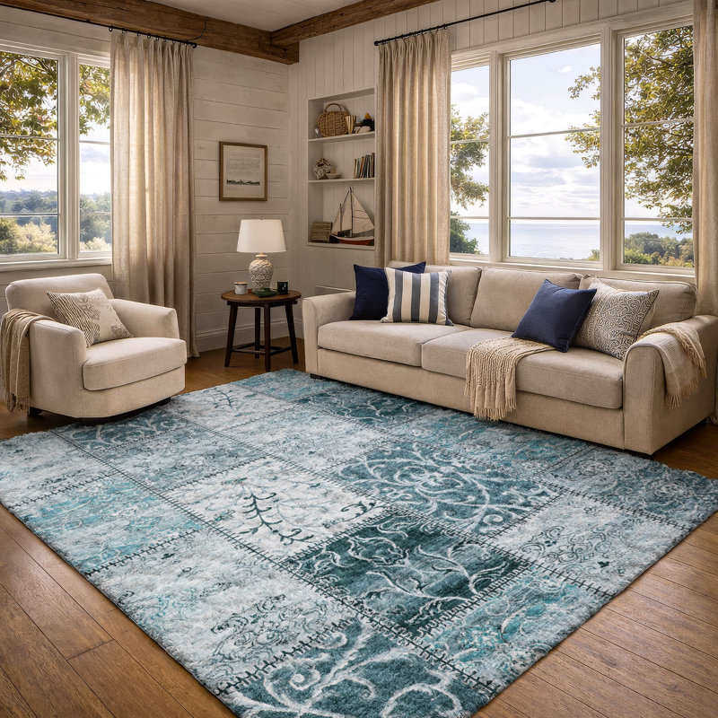 Premium Machine Washable Dream Shag ADS566 Panel Rug, Teal, 9' x 12'
