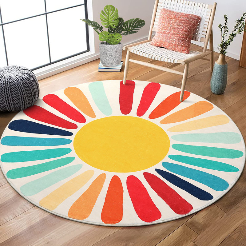Mignon tapis lavable à la machine Sunburst, Rond 3 pi