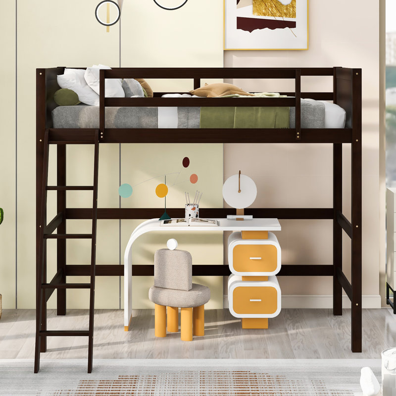 Lit mezzanine simple en bois massif avec ajout de qualité, Espresso