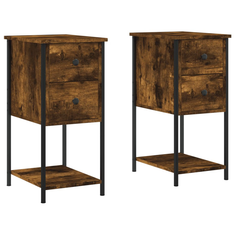 Kewstoke 32cm W Iron Bedside Table, Smoked Oak