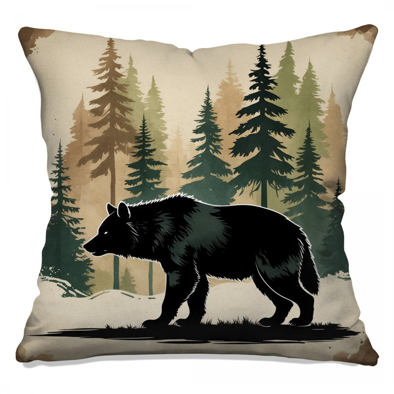 Bear Silhouette In Forest Double Sided Throw Pillows, 20 x 20 inches