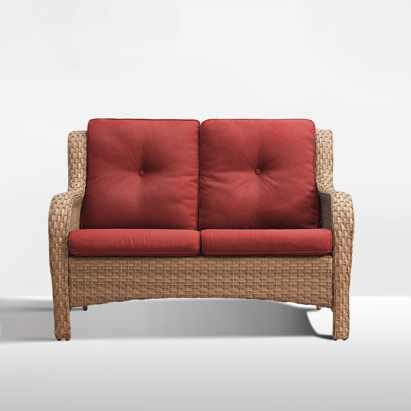 Schutt 50" Wide Outdoor Wicker Loveseat With Cushions, Red, Yellow