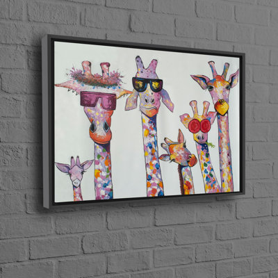 Superbe toile d'art familiale girafe 3D idéale pour la décoration de chambre de bébé ou de cuisine et parfaite comme cadeau de demoiselle d'honneur