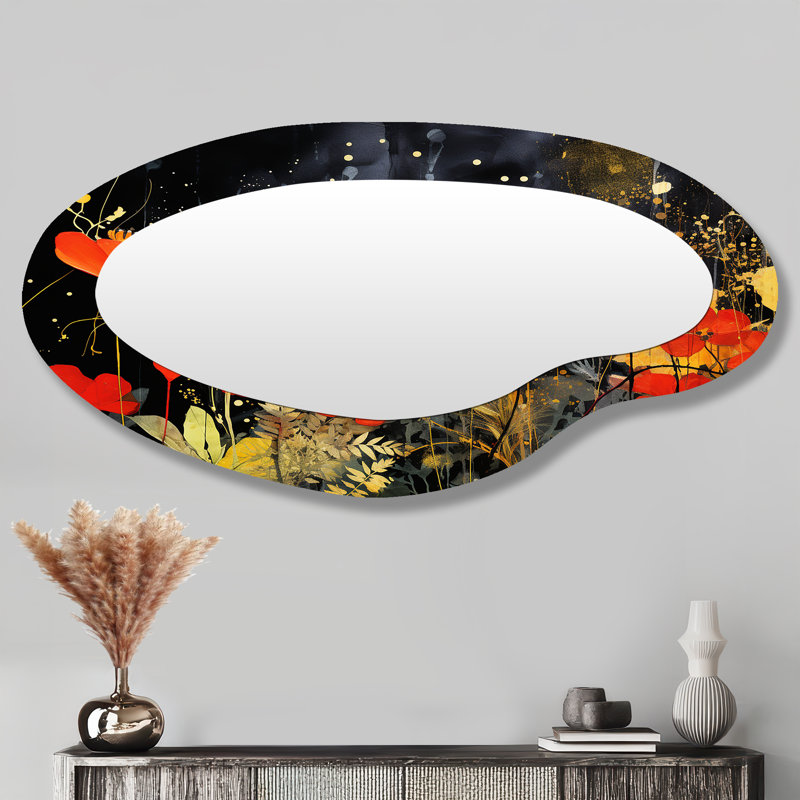 Miroir mural moderne moderne orange et vert avec fleurs tropicales I - Collages abstraits