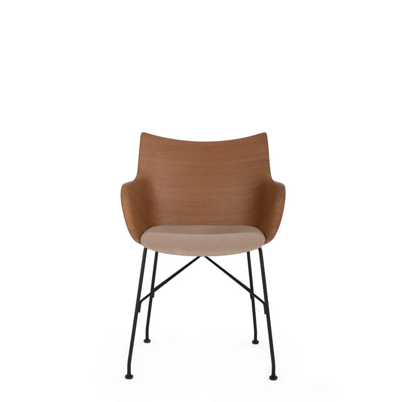 Q/Wood Upholstered Arm Chair, Dark Wood/Black/Ecrù