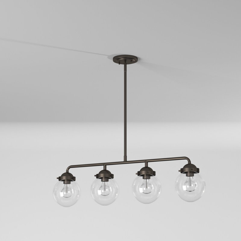 Luminaire suspendu pour îlot de cuisine 4 lumières Wason avec abat-jour en verre transparent Wason, Bronze huilé