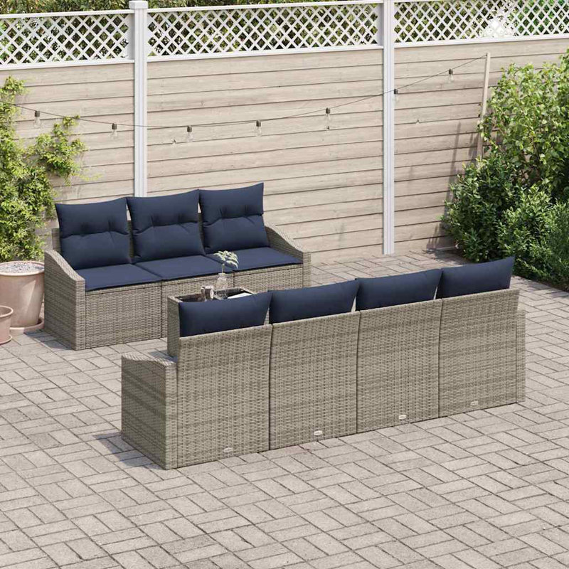 Garden Sofa Set 8 Pcs , Navy Blue Cushion/Gray Frame