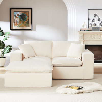 Pouf nuage blanc moderne en chenille 2 places, siège confortable, matériaux de qualité, design élégant, idéal pour les bureaux, formes ergonomiques, mousse et ressorts, parfait pour les appartements