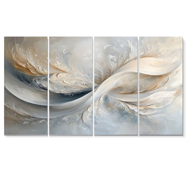 Vagues grises et blanches de l'introsection II - décor mural blanc - art mural moderne, 4, H 28 po x l 48 po
